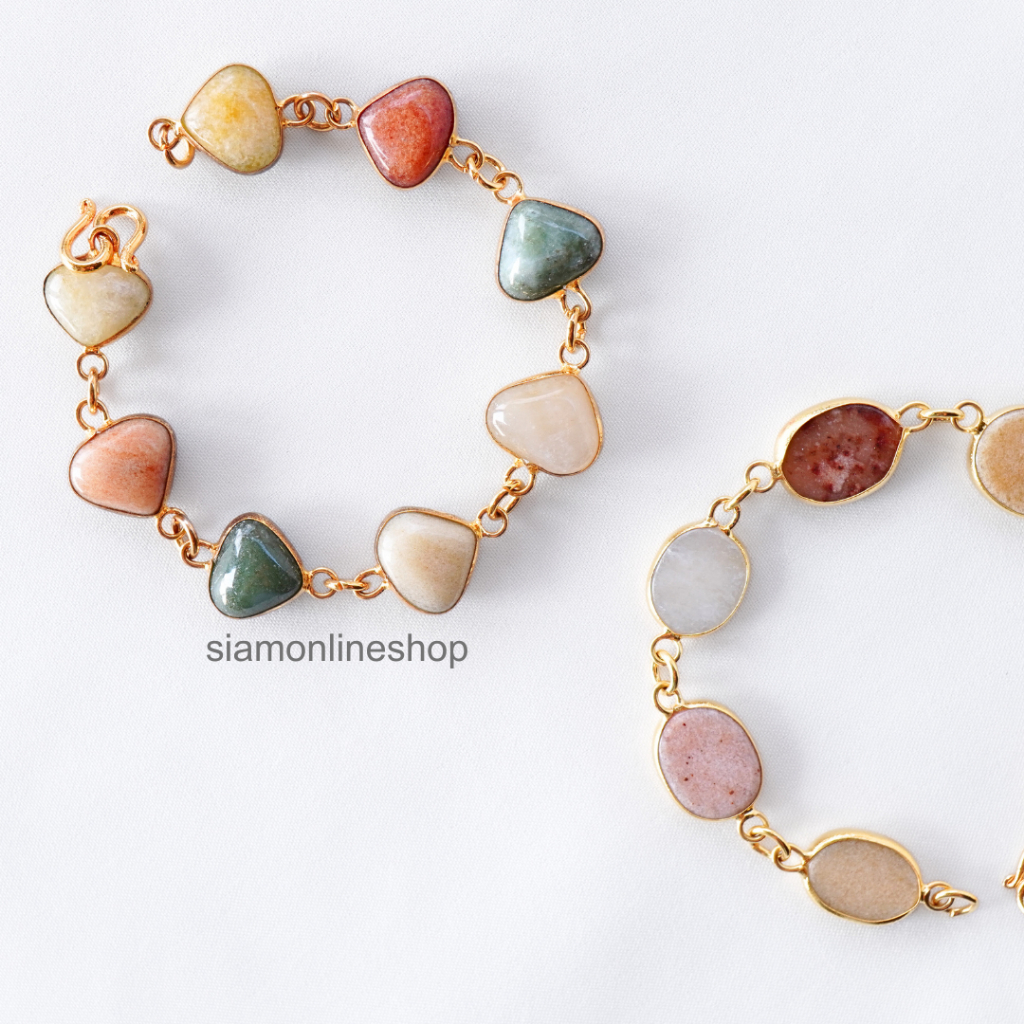 HANDMADE เครื่องประดับทอง 18k ประดับด้วย หยกพม่าแท้ โทนหลากสี เลือกรูปทรงได้ (รูปหัวใจ , รูปวงรี) by siamonlineshop