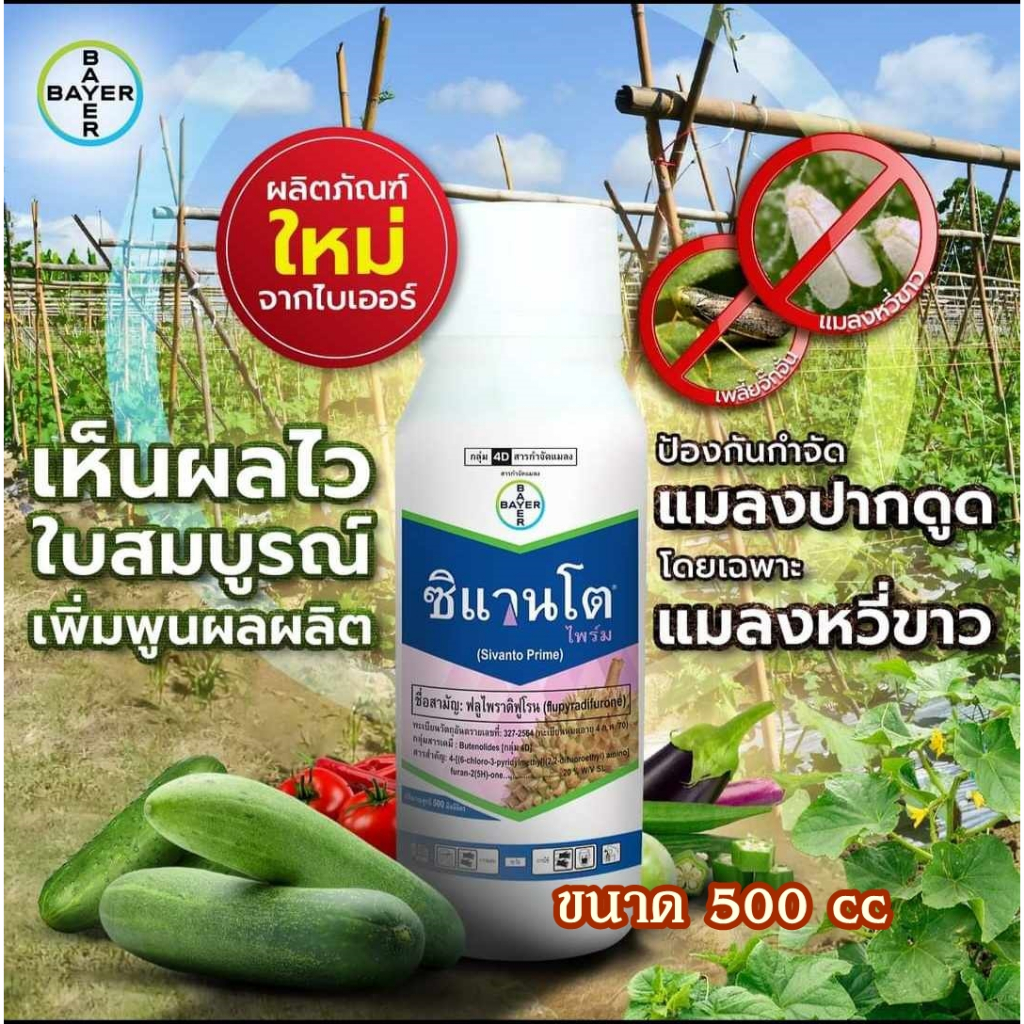 ซิแวนโต ไพร์ม ฟลูไพราดิฟูโร กำจัดแมลง ขนาด500 ซีซี ใช้ป้องกันกำจัด แมลงหวี่ขาว เพลี้ยไก่แจ้ เพลี้ยจั๊กจั่น