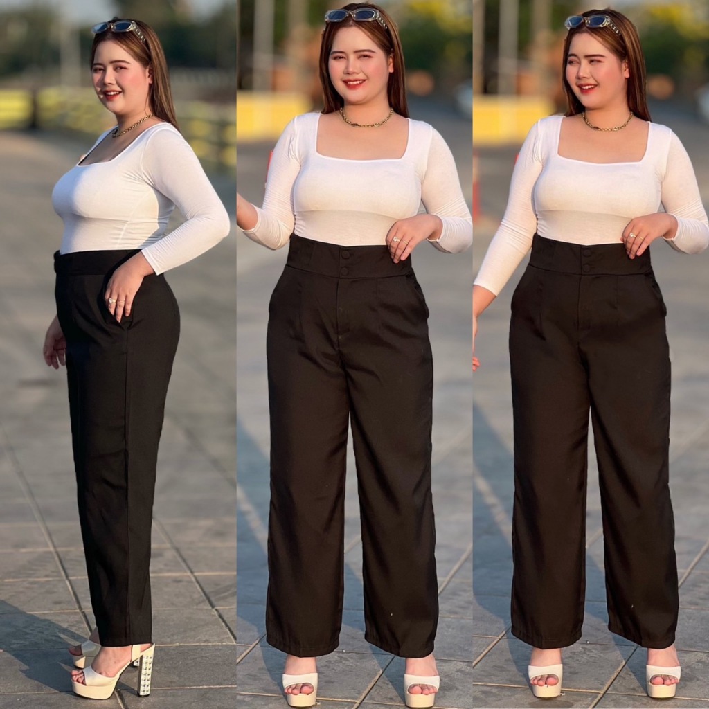 กางเกงเอวสูงสาวอวบ รุ่นกระดุมคู่2XL-6XL