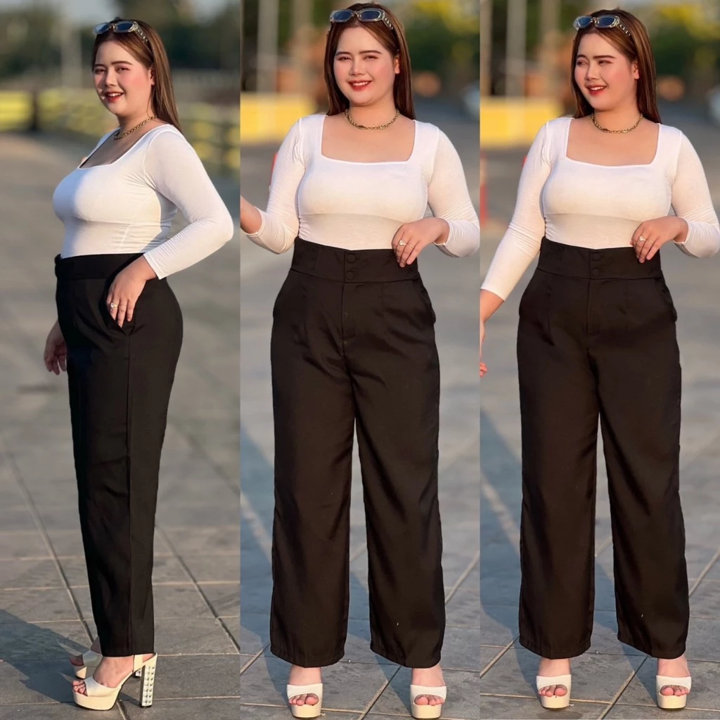 กางเกงเอวสูงสาวอวบ รุ่นกระดุมคู่2XL-6XL