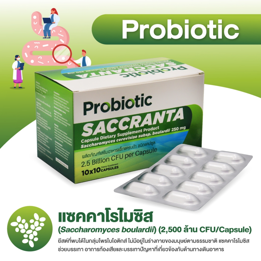 Saccranta โพรไบโอติก จุลินทรีย์ดีเพื่อลำไส้ที่สมดุล ป้องกันอาการท้องเสียระหว่างเดินทาง ฟื้นฟูภูมิคุ้มกัน 1 แผง