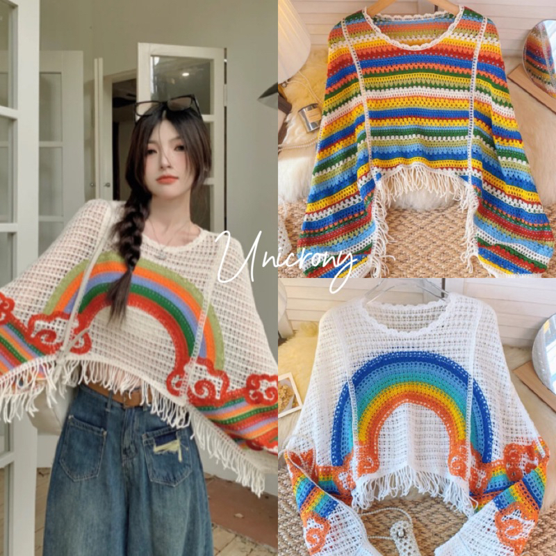 Unicrony สินค้าพร้อมส่ง เสื้อไหมพรมแขนยาว สีสดใส ใส่ชิคๆ สวยมาก Bohemians