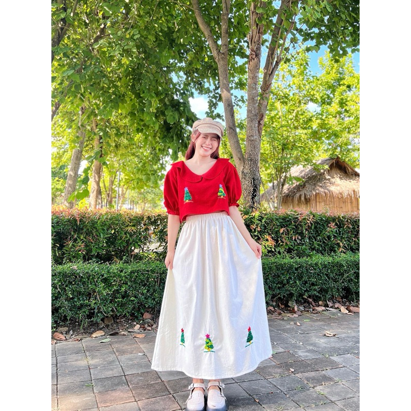 พร้อมส่ง Christmas set เสื้อ+กระโปรงผ้าฝ้าย