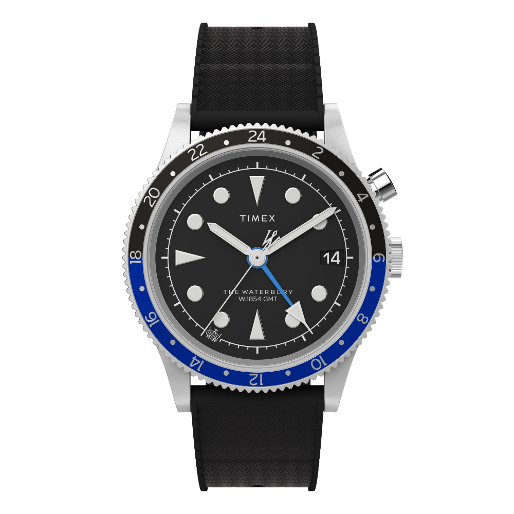 TIMEX TW2W22600 Waterbury Traditional GMT นาฬิกาข้อมือผู้ชาย สาย Rubber สีดำ หน้าปัด 39 มม.