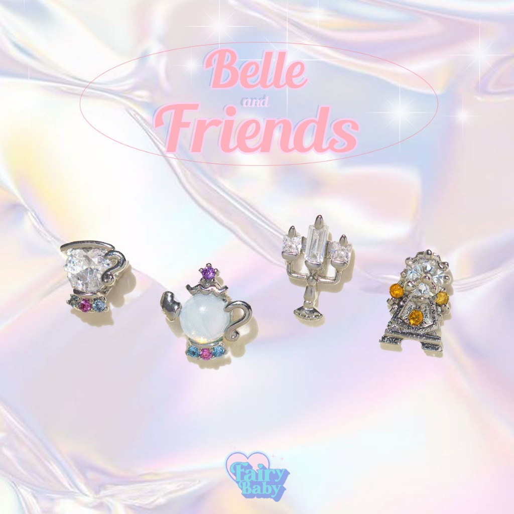 Fairybaby เซทต่างหู Belle and Friends ชุดต่างหู 4 ชิ้น คนแพ้ง่ายใส่ได้ ต่างหูน่ารัก