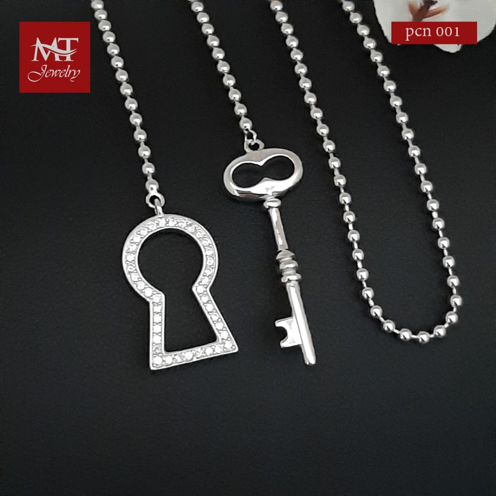 MT สร้อยคอพร้อมจี้ รูปกุญแจ ประดับเพชรสวิส ชุบทองคำขาว ยาว 18 นิ้ว Necklace (pcn001) MT Jewelry