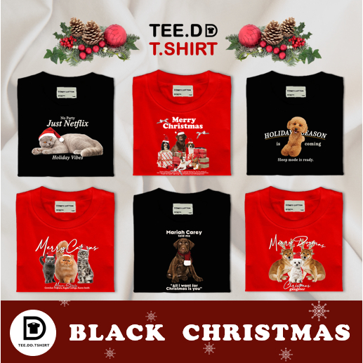 TEE.DD.TSHIRT เสื้อยืดสีดำ แดง Cotton 100% ผ้านุ่มใส่สบาย มีทั้งทรง oversize และ คลาสสิค รุ่น Black Christmas Serie 2