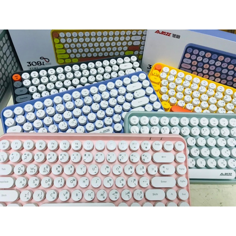คีย์บอร์ดบลูทูธไร้สาย Ajazz 308i Bluetooth Office PC/Tablet Keyboard American Broadcom 3.0 Bluetooth EN/TH (มี6สี)