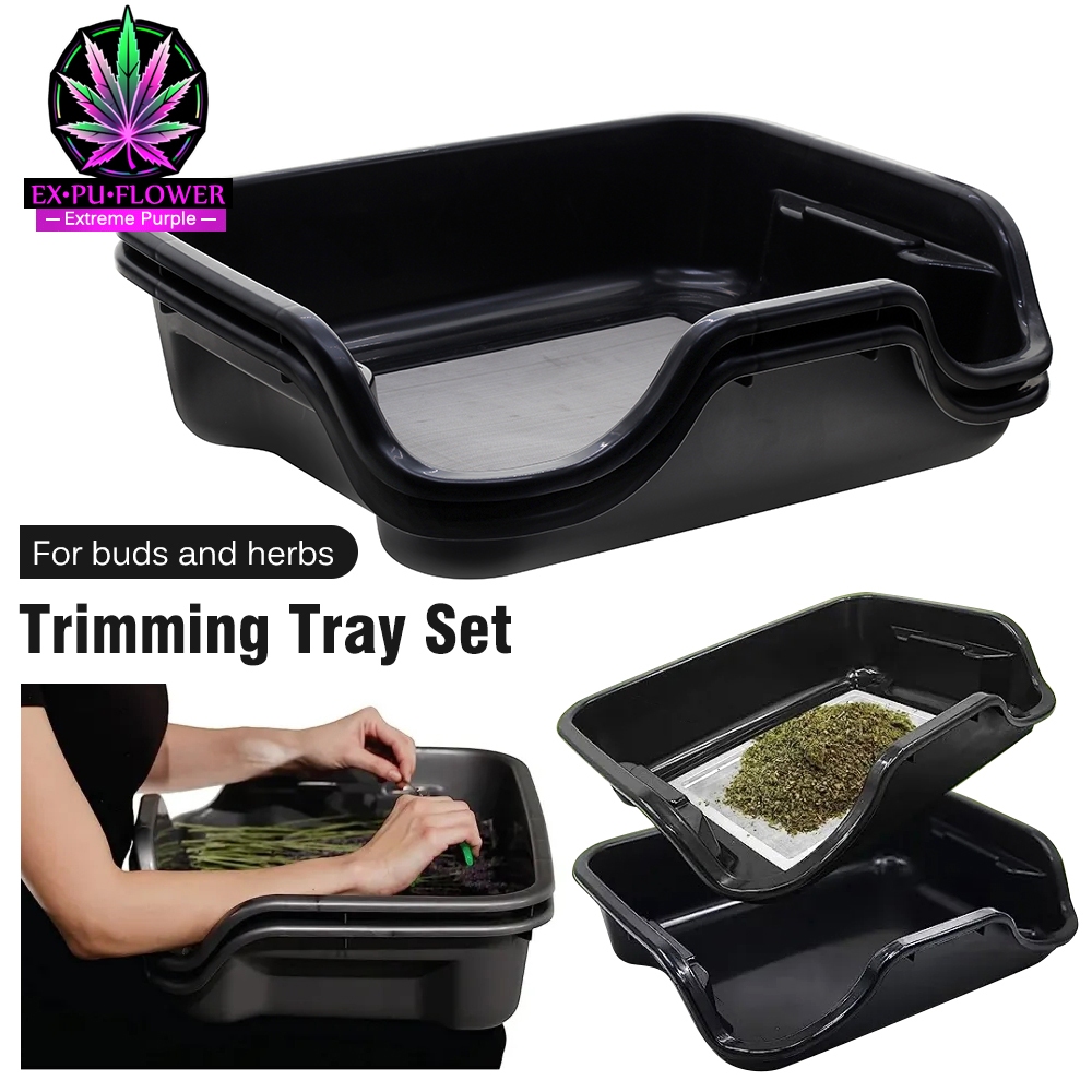 2pcs พลาสติกสีดำตัดชุดถาด 150 ไมครอนหน้าจอตาข่ายเกสรตะแกรง Kief Sifter หน้าจอ Trim ถาด bin สำหรับ Buds สมุนไพร