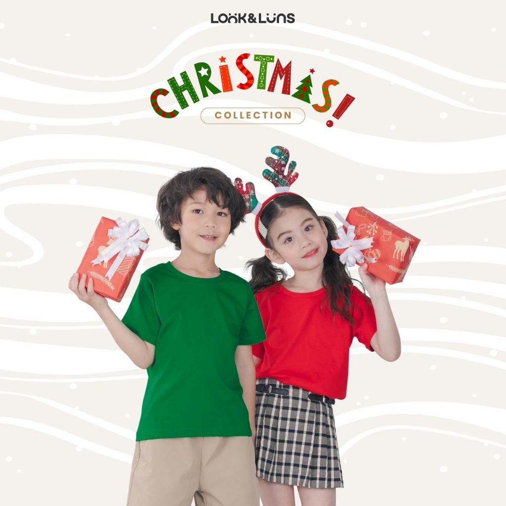 [ส่งฟรี] เสื้อคริสต์มาส เสื้อยืดวันคริสมาส คอกลม แขนสั้น Christmas สีพื้น ผ้านุ่ม ใส่ได้ทั้งผู้หญิงผู้ชาย Look and Luns