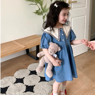 PRINCESS KESLI ชุดเดรสยีนส์เด็ก ชุดเดรสยีนส์สาวเกาหลีฤดูร้อน 1-11ปี