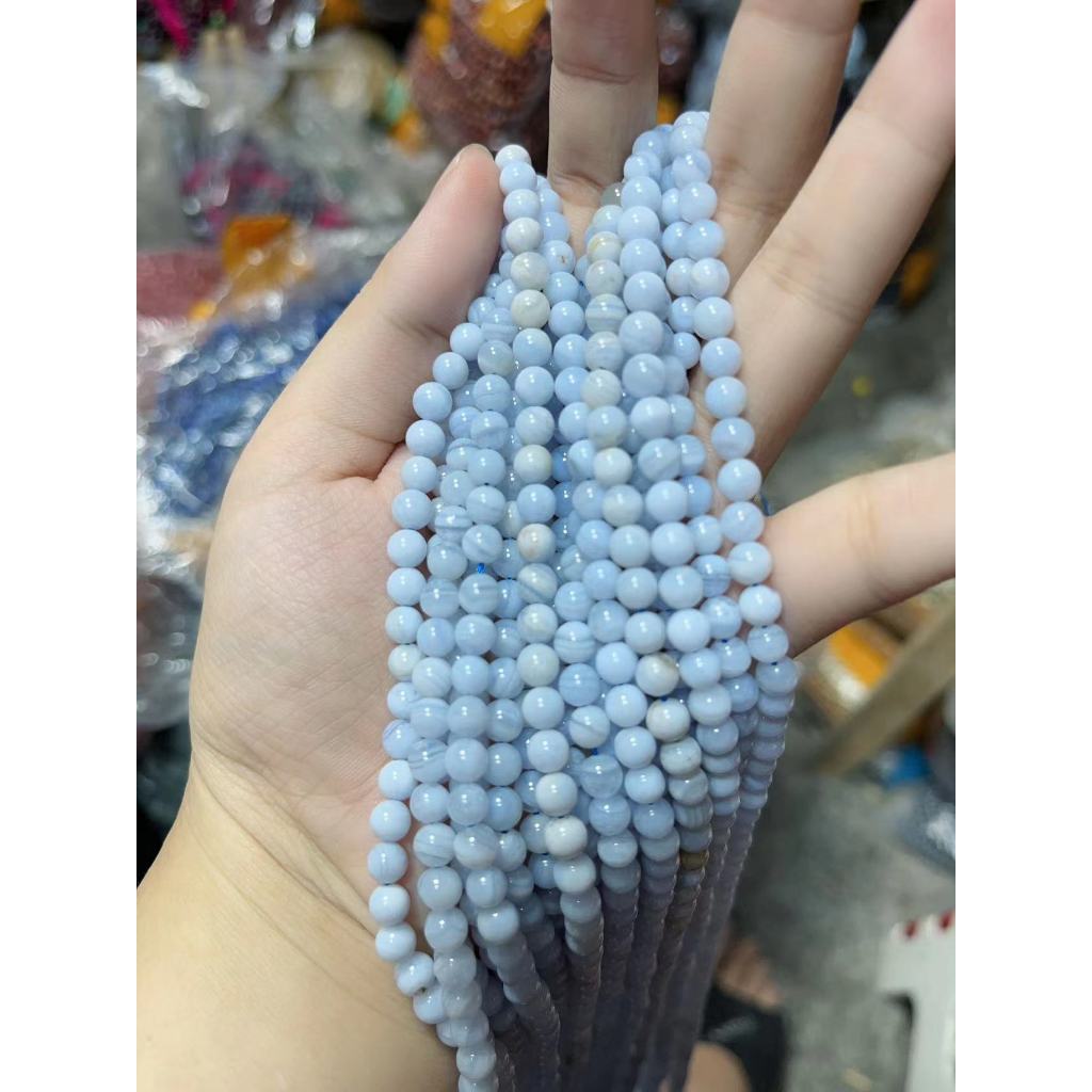 สร้อยคริสตัลอาเกตสีฟ้าธรรมชาติ ยาว 5 ม