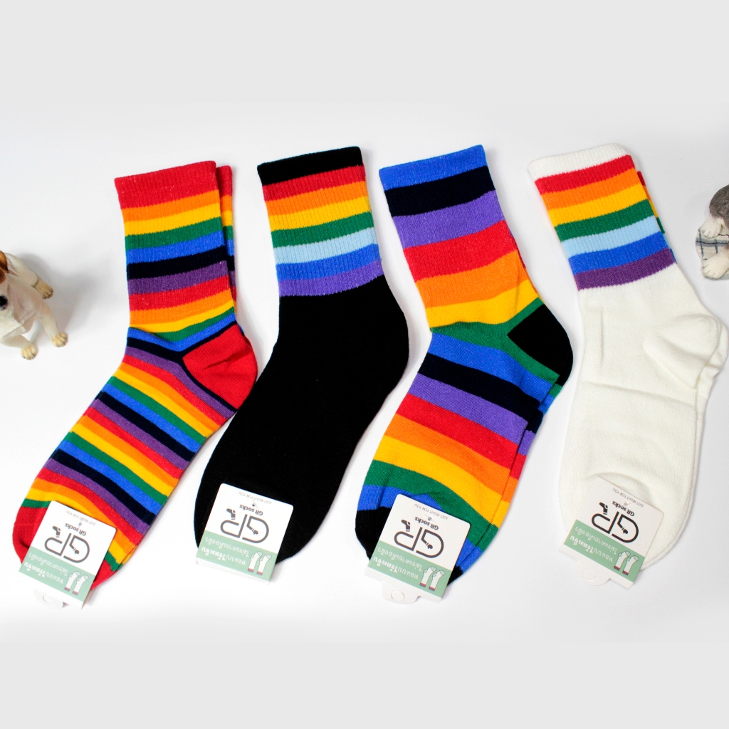 ถุงเท้าโอลสคูลข้อกลาง แฟชั่นวินเทจ ป้าย GR SOCKS ทอแบบไร้ตะเข้บไม่ระคายเคืองผิว ใส่ได้ทั้งชายและหญิง