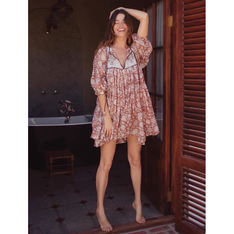 (flower)Jasmine Boho (flower) เดรสแขนพวงโบว์หน้าป้าย ypy