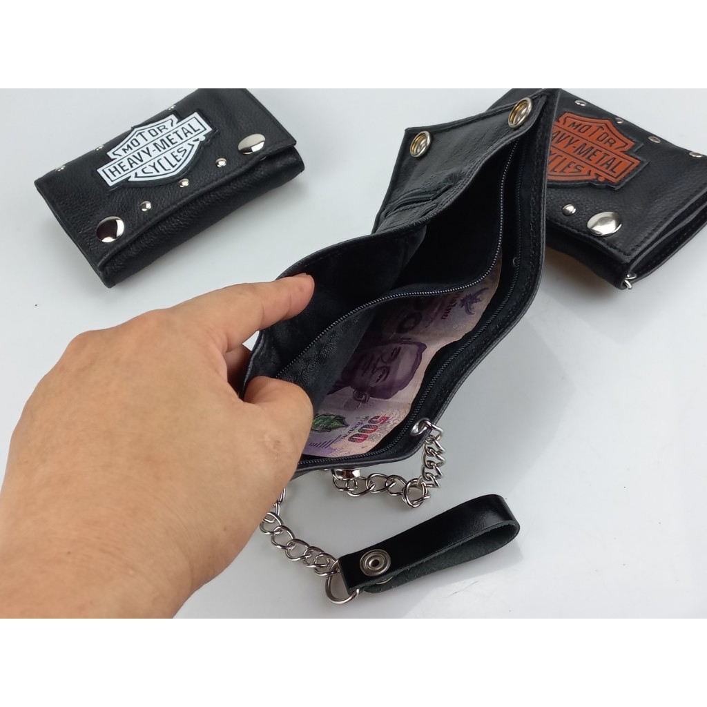🔺 HEAVY-METAL BAG'S 🔺 กระเป๋าสตางค์ 🔷หนังแท้พร้อมสายโซ่ร้อย วินเทจสไตล์ พร้อมส่งจากไทย✅