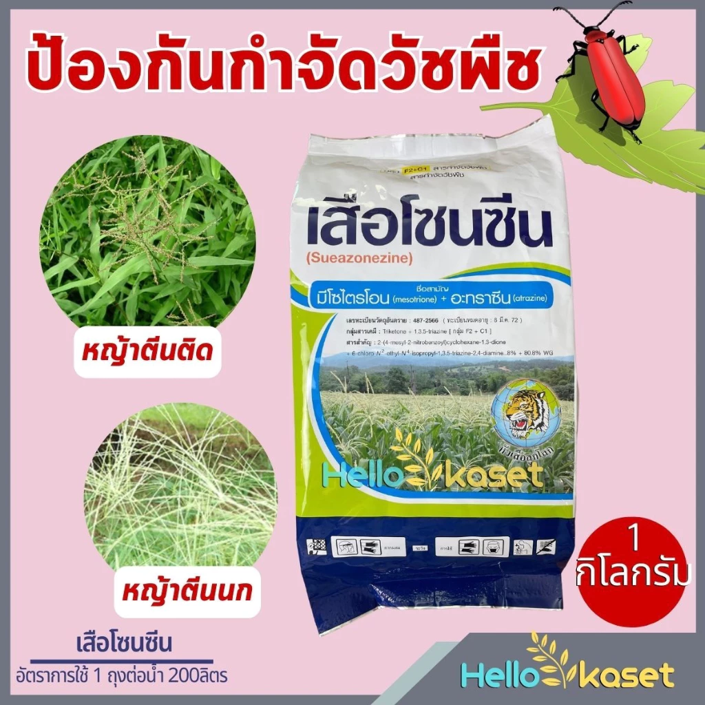 เสือโซนซีน ขนาด 1 โล กำจัดวัชพืชใบแคบ ใบกว้าง เช่น หญ้าแห้วหมู หญ้าตีดติด หญ้านกสีชมพู