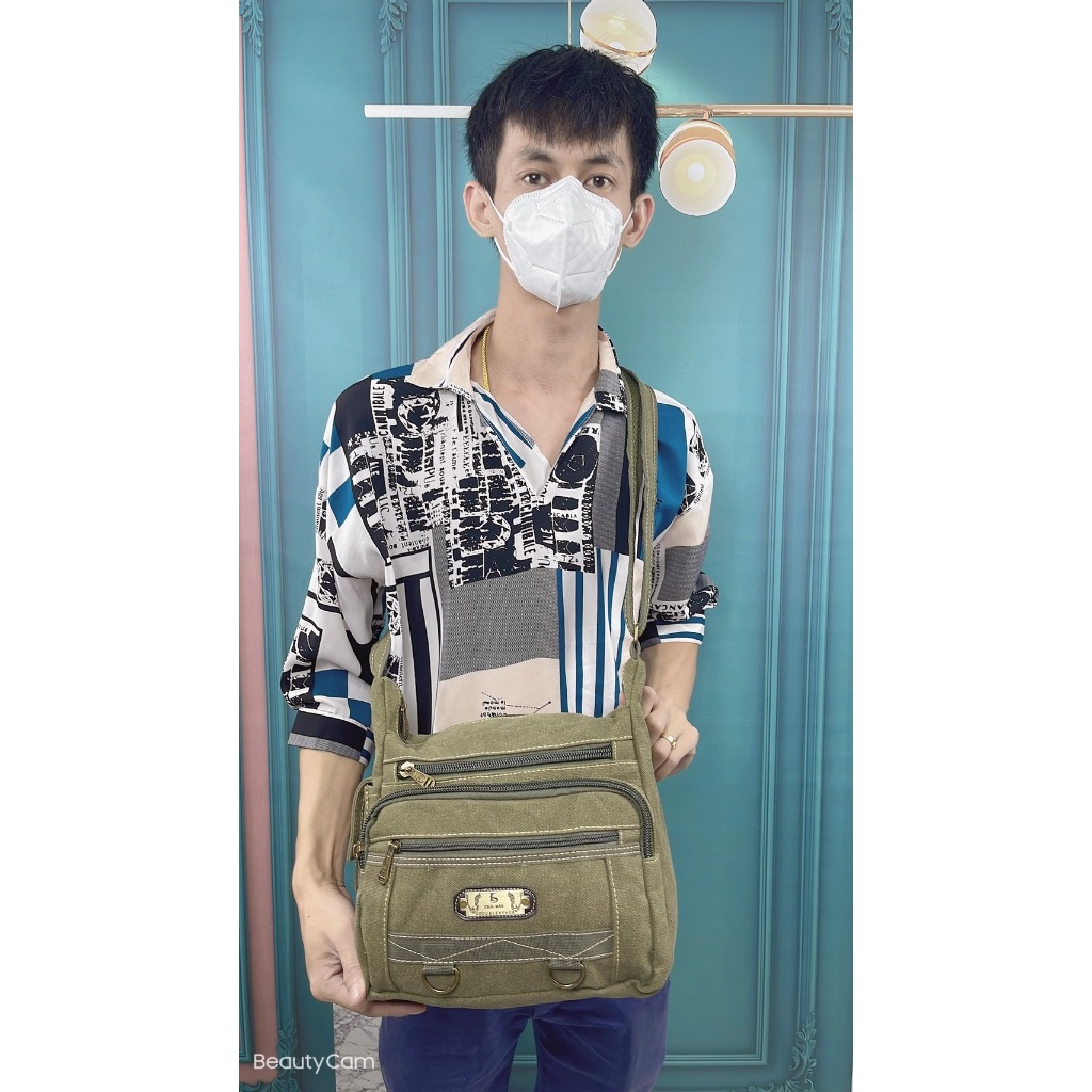 กระเป๋าสะพายผ้าแคนวาสใบกลาง
