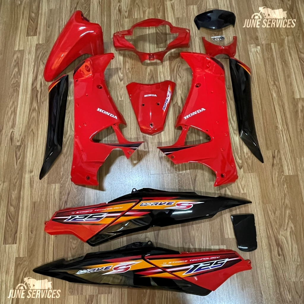 ชุดสี Wave 125i บังลม 14 ชิ้น สีแดงดำ ติดลายSปี2007แดง