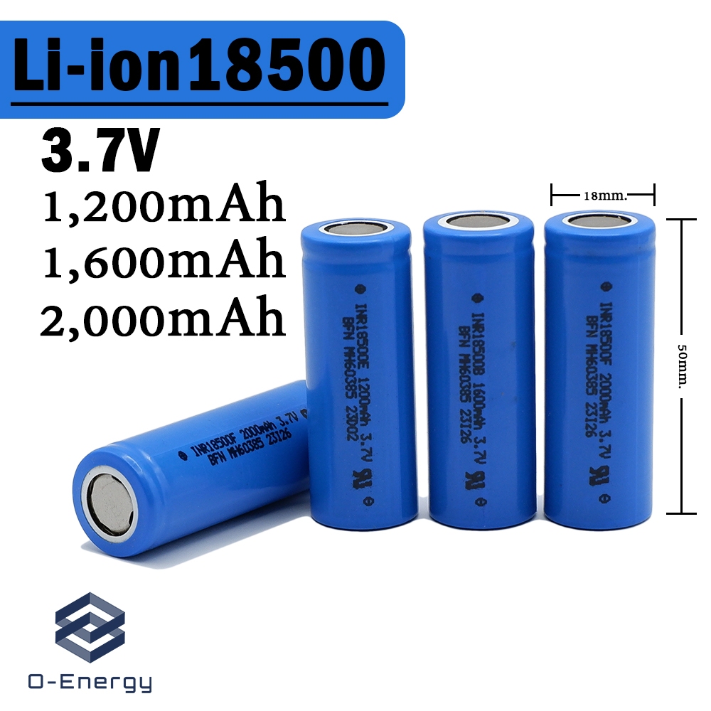 ถ่านชาร์จ Li-ion 18500 3.7V ความจุ 1200/1600/2000mAh. Lotใหม่ปลอกสีน้ำเงิน ราคาต่อก้อน ความจุเต็ม