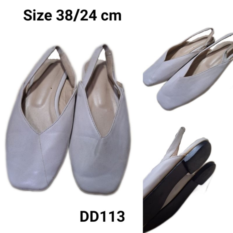 (DD113) มีตำหนิ : รองเท้าลำลอง ส้นเตี้ย รัดส้น มือสอง งานเกาหลี Size 38/24 cm