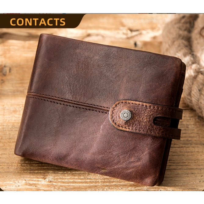 CONTACT'S 100% กระเป๋าสตางค์หนังวัวแท้ กระเป๋าสตางค์ผู้ชาย ใส่เหรียญHasp  CONTACT'S 100%