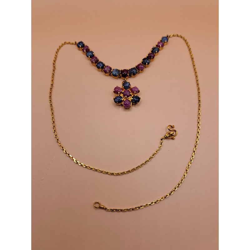 ✅สร้อยคอพลอยยี่หร่ากับทิบทิมแท้ สร้อยทองเหลือง(EEE-10)