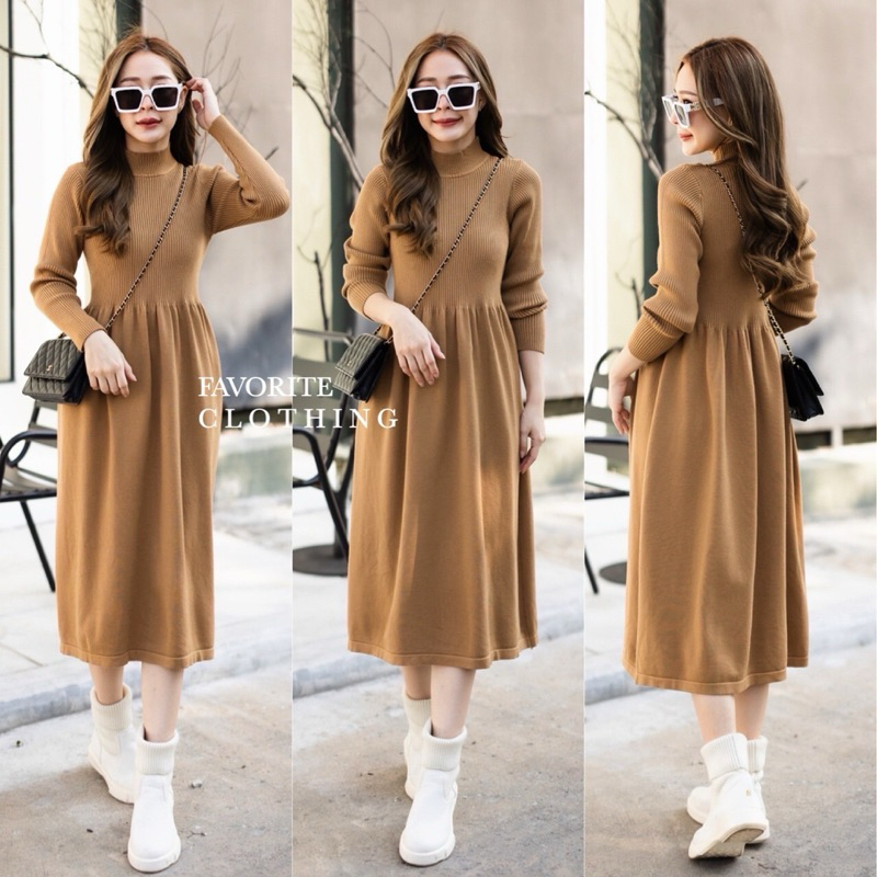 🌈🌿🌼🌸🌺🧡🤎🇰🇷Knit Slit Long Sleeve Maxi Dress