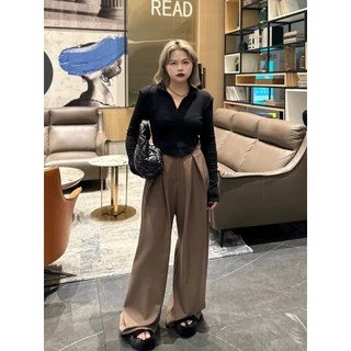 CiCi Plus+(105) กางเกงขายาว ผ้าทิ้งตัว ตะขอซิปหน้า ใส่เเล้วพรางหุ่น เหมาะสำหรับสาวพลัสไซส์