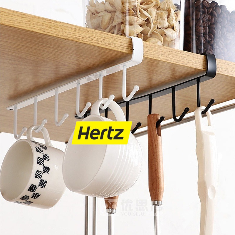 Hertz Cafe ตะขอแขวนของ แขวนของ 6 อัน ไม่ต้องเจาะผนัง ใช้งานง่าย เพียงแขวนเสียบกับฐานชั้นของตู้ครัว