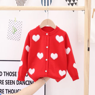 พร้อมส่ง เสื้อไหมพรมเด็ก เสื้อกันหนาวสเวตเตอร์และคาร์ดิแกน งานดี ลายหัวใจน่ารักมาก ผ้านุ่มเด็กผู้หญิง