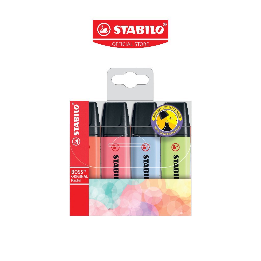STABILO Boss Original Pastel ปากกาไฮไลท์  ปากกาเน้นข้อความ แพ็ค 4 สีพาสเทล (70/4)