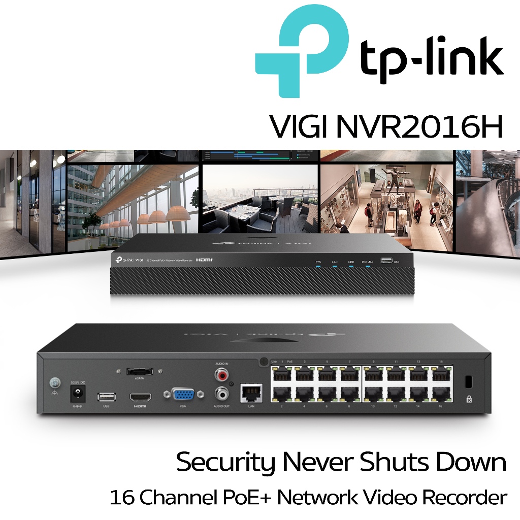 เครื่องบันทึก VIGI NVR2016H 16 Channel PoE+ Network Video Recorder 4K HDMI Video Output