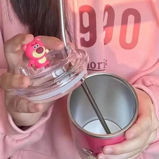 (ลูกค้าใหม่ 1บาท) แก้วน้ำการ์ตูนดิสนีย์ แก้วน้ำเก้บความเย็นพร้อมหลอด450ML