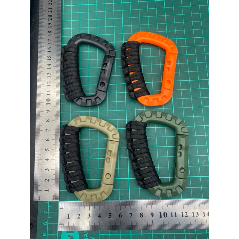 A018 คาราบิเนอร์ carabiner D-Ring ถักเชือกparacord 4mm. วัสดุพลาสติกเหนียว ทนทาน