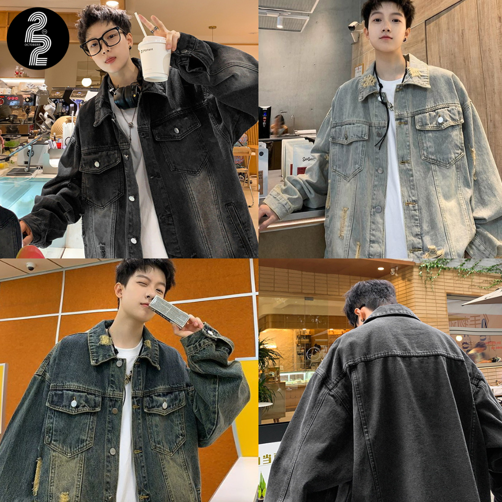 KR1124 "Washed Distressed Denim Jacket"แจ็คเก็ตยีนส์เกาหลีแบบหล่อเท่ห์ผ้าอย่างดีราคาไม่แรงต้องจัด