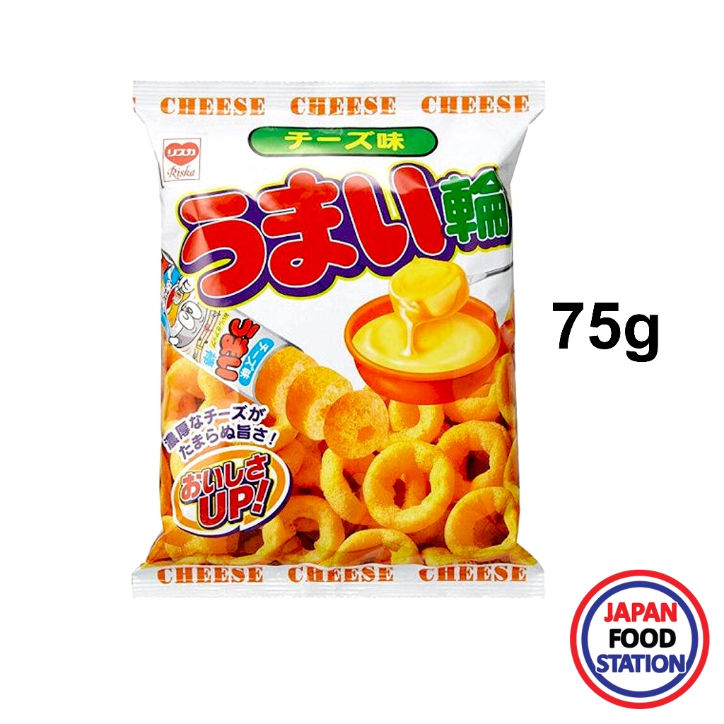 RISUKA UMAI WA CHEESE 75 G (19190) ขนมข้าวโพดอบกรอบรสชีส JAPANESE SNACK
