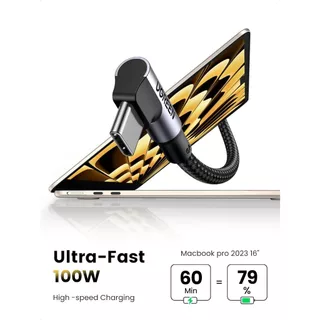 UGREEN สายชาร์จ 100w USB-C 2.0 to Angled USB-C M/M Cable Aluminium Shell with Braided 1-3 เมตร (Black) รุ่น US334