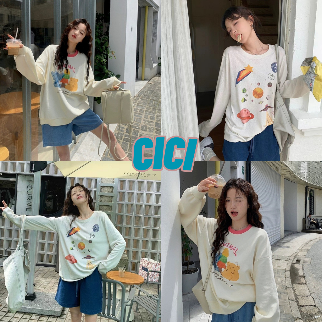 ส่งทันที Cici(NO. 6223-6)เสื้อสเวตเตอร์เเขนยาว ลายน่ารัก ผ้ายืด ใส่สบาย เหมาะสำหรับทุกฤดู