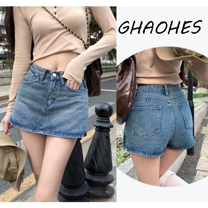 GHAOHES กระโปรงกางเกง/S-5XL/ ผ้าสบายและระบายอากาศ ผ้ายีนส์ไม่ยืดหยุ่น แฟชั่นและสง่างาม  ลมเกาหลี