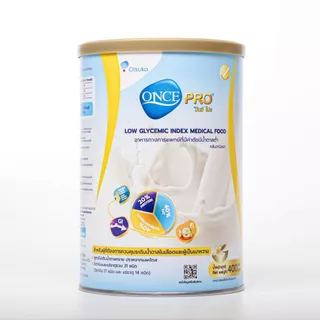 ONCE PRO Vanilla Flavor 400 g. วันซ์ โปร กลิ่นวานิลลา 400 g. อาหารชนิดผง ชง ดื่ม มีค่าดัชนีน้ำตาล 27 จำนวน 1 กระป๋อง