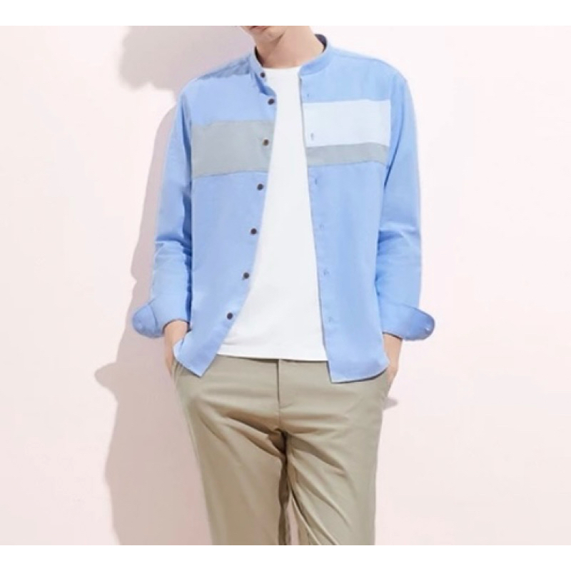G2000 เสื้อเชิ้ตลำลองแขนยาวผู้ชายสีฟ้า Oxford shirt ทรง SMART FIT