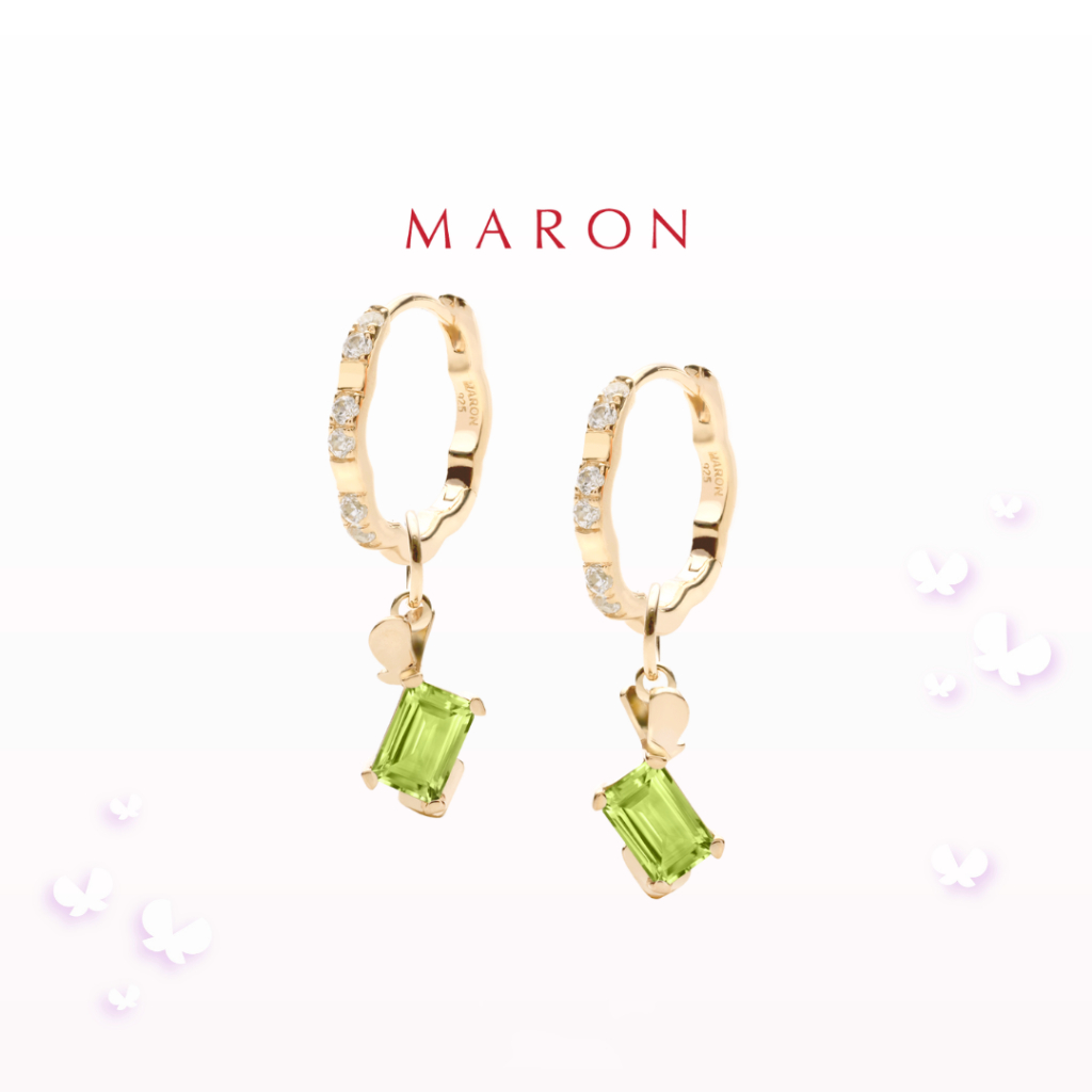MARON - Happy Dream Octagon Dangle Earring with Peridot ชุบ Beige Gold ต่างหูพลอยเพอริดอท นิยามความส