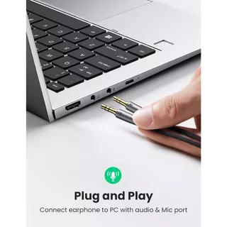 UGREEN สายชื่อมต่อหูฟังพร้อมไมโครโฟนเข้ากับพีซี AUX 3.5mm F to M Mic + Audio Splitter Connector รุ่น 50255