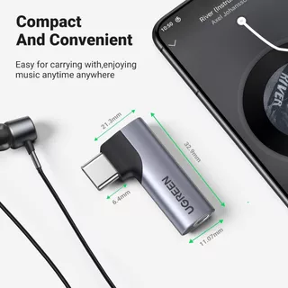 UGREEN อะแดปเตอร์เสียง USB C ถึง 3.5 มม. Type C Aux แจ็คหูฟัง DAC สเตอริโอไมค์ไฮไฟมุมขวา Dongle รุ่น 20194