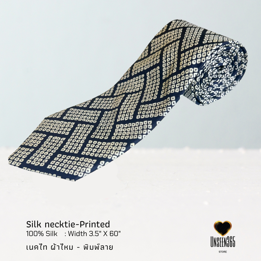 เนคไทผ้าไหม พิมพ์ลาย Silk necktie 100% silk printed  PRT-04 SN1 -จิม ทอมป์สัน -Jim Thompson