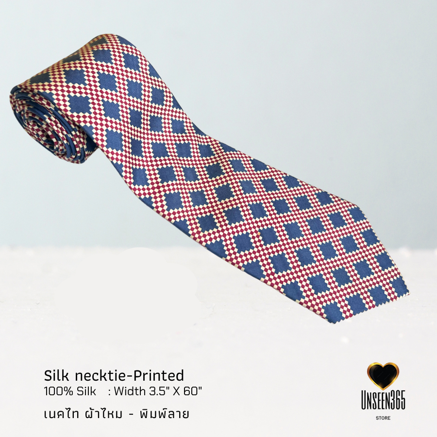 เนคไทผ้าไหม พิมพ์ลาย Silk necktie 100% silk printed  PRT-01 -จิม ทอมป์สัน -Jim Thompson