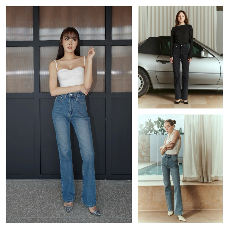 VALENCIA - QUINN JEANS กางเกงยีนส์ทรงขาม้าเล็ก ใส่แล้วดูสูงเพรียว เอวสูง ผ้าไม่ยืด