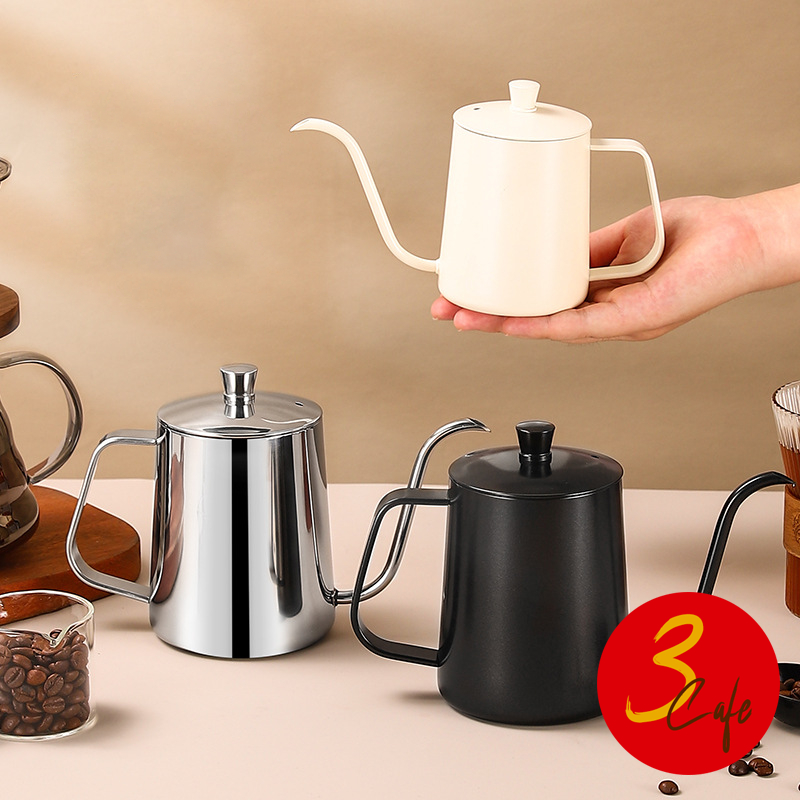 3cafe กาดริปกาแฟ สแตนเลส สีเงิน/สีดำ 250ml/350ml/600ml Stainless Pour-Over Coffee Drip Pot