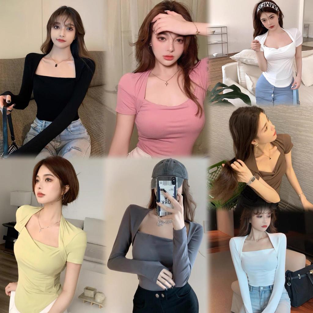 DTXmarket No.1616 1617 798 662 เสื้อยืดโชว์คอ เสื้อแฟชั่นผู้หญิง M L XL 2XL 3XL