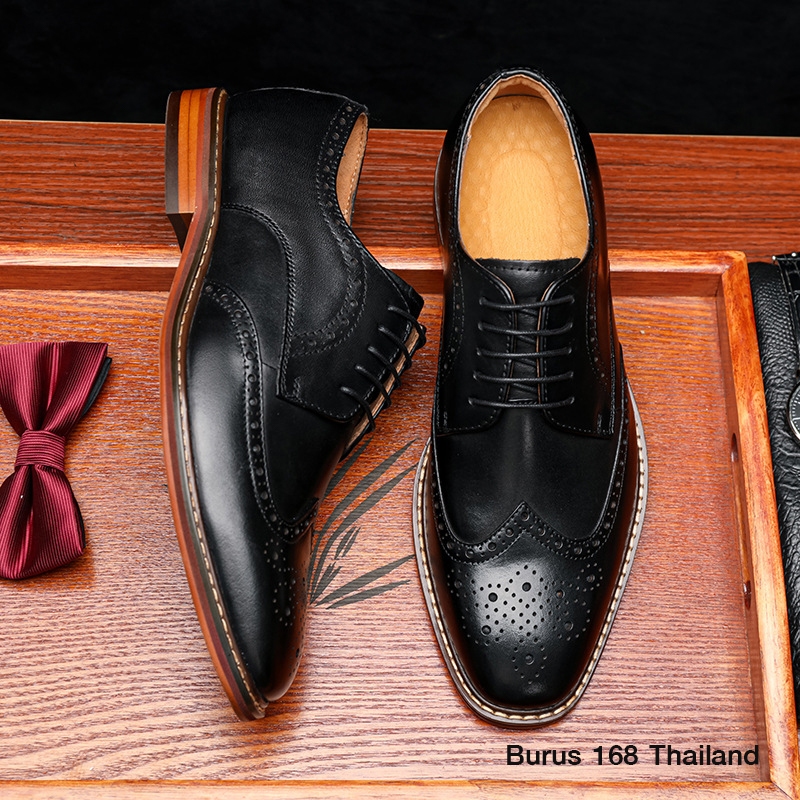 [Size 38-47] รองเท้าหนังแท้ลายฉลุ ผู้ชาย (เย็บพื้นทุกคู่) - รุ่น Brogue Derby รองเท้าหนังแท้ลายฉลุ
